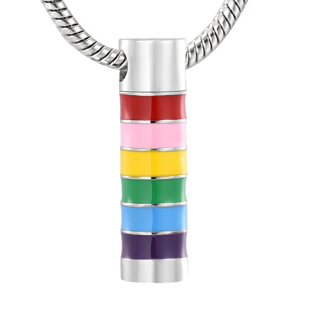 K11934 Rainbow Cylinder Tube Cremation Jewelry for Ashes Pendant Holder Urns Stainless Steel Memorial Necklace Men/Women | Украшения и
