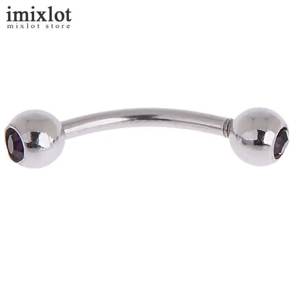 Imixlot изогнутый пирсинг для бровей, штанги, шарики-бананы, серебро, двойной кристалл, пирсинг для носа, ювелирные изделия для тела, 18 г, ниппель - Окраска металла: a dark purple