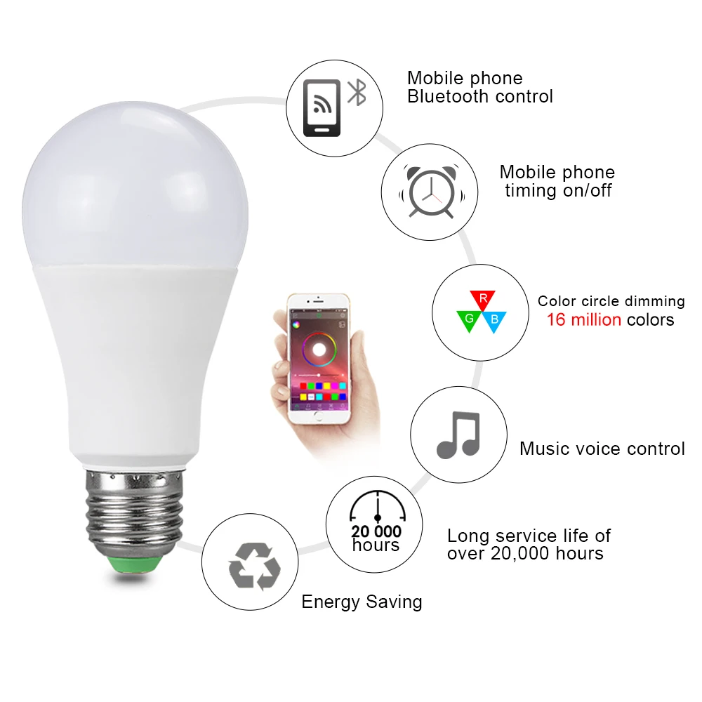 Светодиодный светильник Ampoule E27 беспроводная умная Bluetooth Лампа 15 Вт 85 265 в RGBW