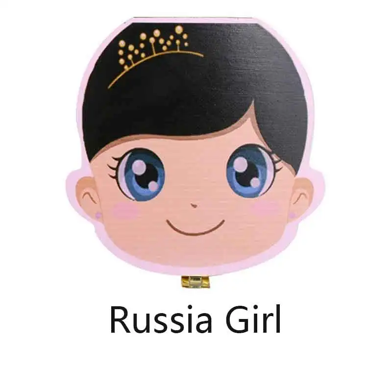Girl russia b Зубная коробка, Португалия, английский, голландский, испанский, русский, французский, немецкий текст, для маленьких мальчиков и девочек, деревянный ящик, органайзер для молочных зубов, держатель - Цвет: Girl russia b