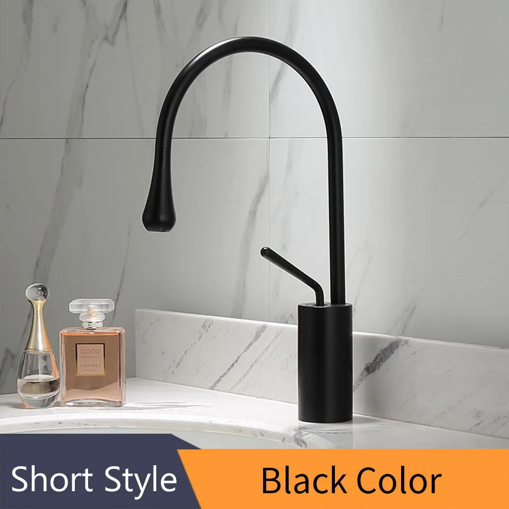 Black-Short Смесители для раковины, современный черный кран для ванной комнаты, водопады, Смесители на одно отверстие, кран для холодной и горячей воды, кран для раковины, Смесители 88096 - Цвет: Black-Short