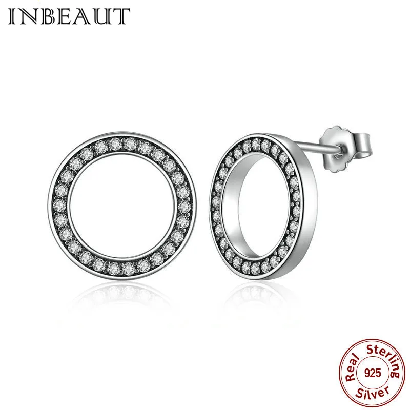 INBEAUT трендовые настоящие 925 пробы серебряные серьги принцессы Блестящий циркониевый камень cz серьги гвоздики для женщин Свадебные ювелирные изделия - Окраска металла: P437