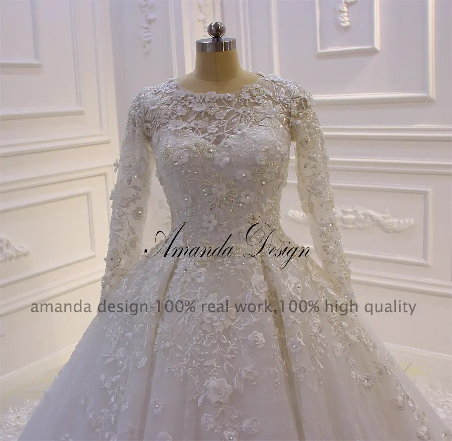 Аманда дизайн robe de mariee длинный рукав кружевная Апликация свадебное платье с цветами
