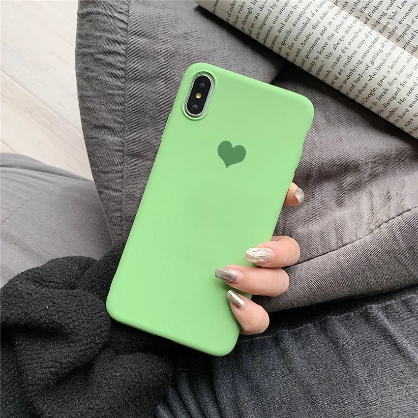 Летний темно зеленый чехол с принтом сердца для iphone X XS Max XR 6 6S 8 7 plus простые мягкие