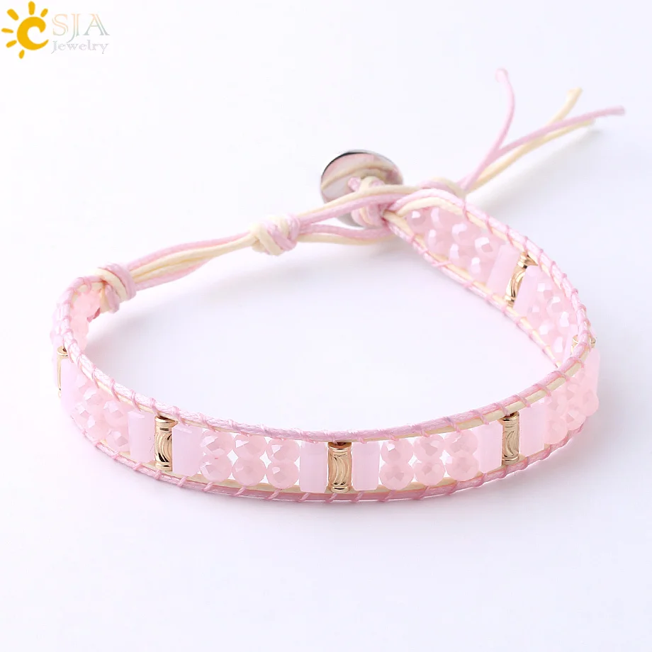 Pink CSJA женские браслеты с бусинами из кристаллов 12 цветов модные браслеты украшения в стиле бохо браслет Дружба подарок для влюбленных S265 - Окраска металла: Pink