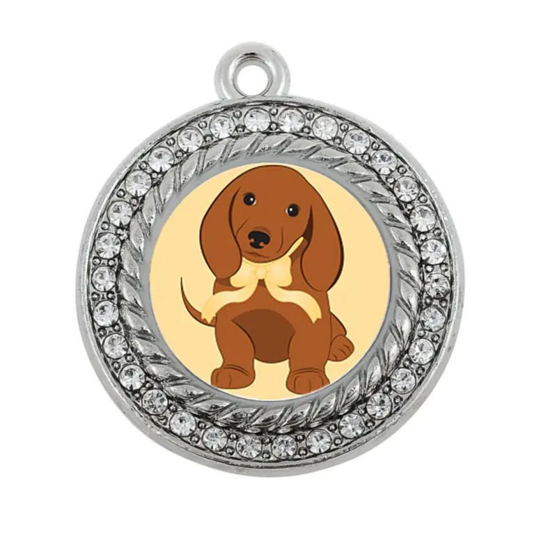 

NEW FSHION ANIMALS CUTE LITTLE DACHSHUND CIRCLE CHARM antique silver plated jewelry accessory