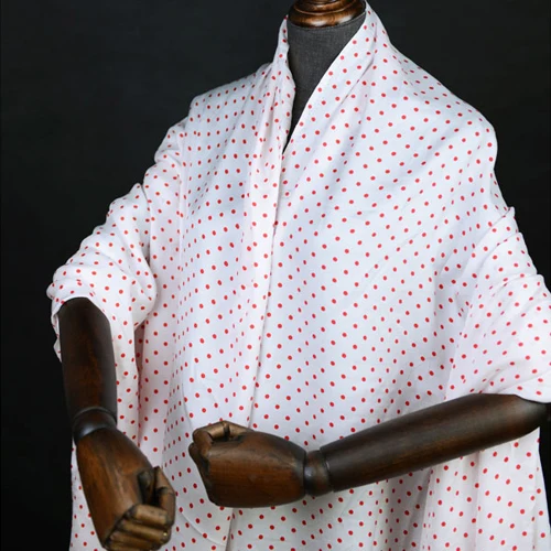 Red polka dot print silk blending cotton fabric twill 14momme 140cm width SCT319 | Дом и сад