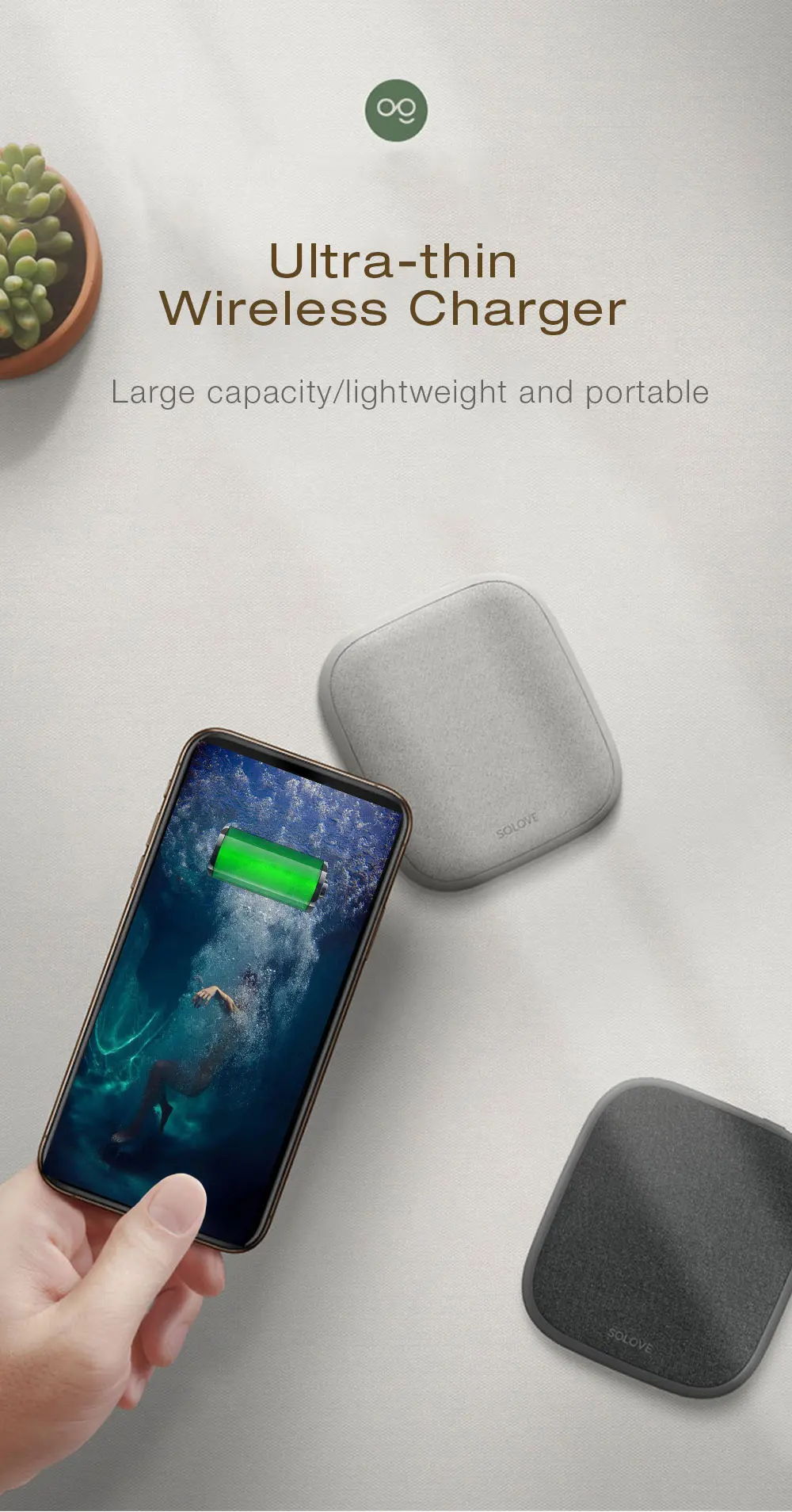 Xiaomi SOLOVE 10000mAh power Bank Беспроводное зарядное устройство 2.1A Быстрая зарядка ультра-тонкое зарядное устройство для мобильного телефона для iPhone Xiaomi Tablet