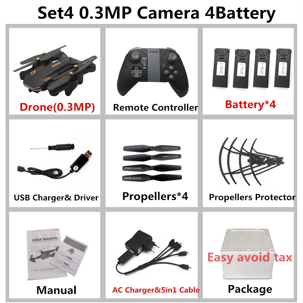 Set4 0.3MP F 4BAT VISUO XS809S складной селфи Дрон с широкоугольной HD камерой WiFi FPV XS809HW Модернизированный RC Квадрокоптер вертолет мини Дрон - Цвет: Set4 0.3MP F 4BAT