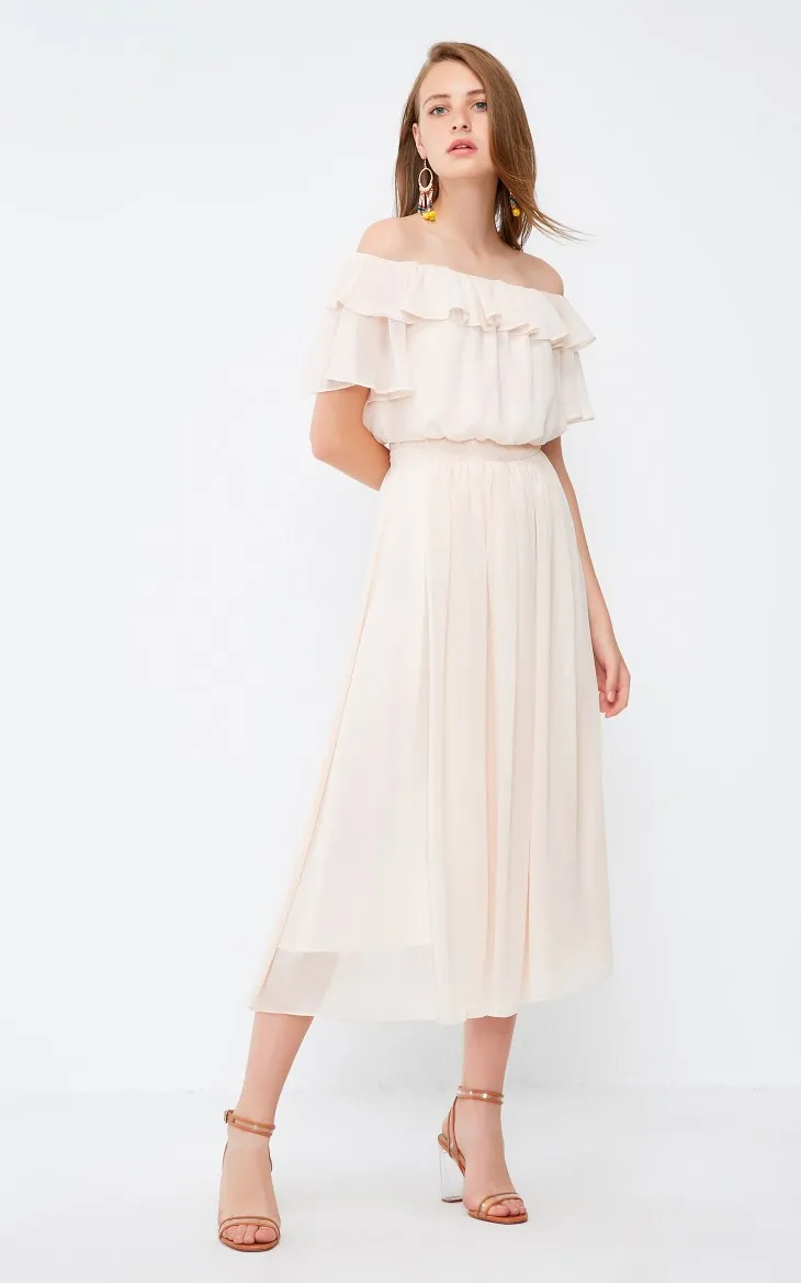 Платье с оборками и открытыми плечами и высокой посадкой Vero Moda | 31837B509