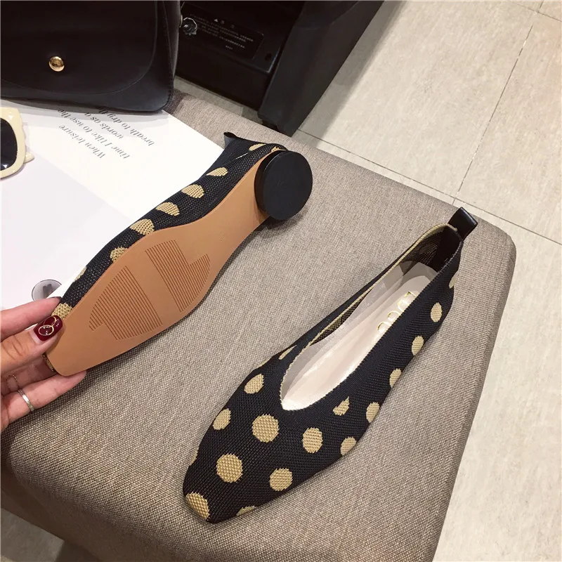 2019 Luxury Women Designer Low Heels Ballerina Flats Comfortable Lady Polka Dot Knitted Ballet Black Red Party Boat Shoes | Обувь