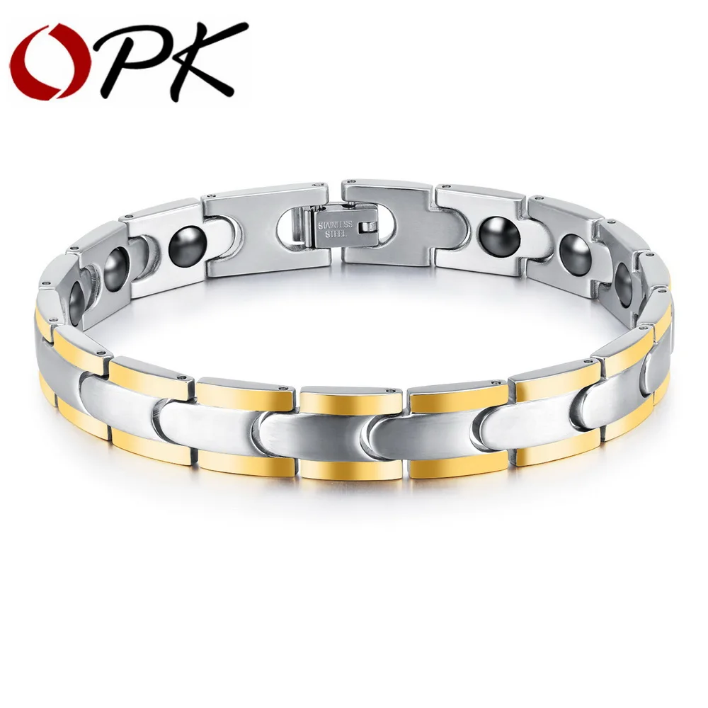 Модный магнитный браслет OPK для мужчин и женщин двухцветный золотой из