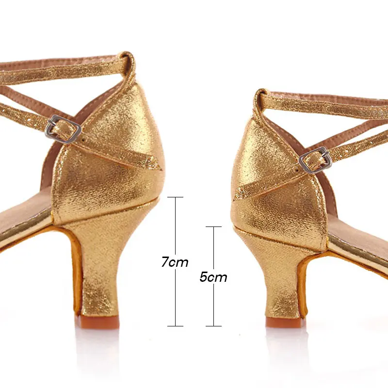 Women Latin Dance Shoes Female Tango Salsa Dancing Shoe Closed Toe Soft Sole Gold Silver Ballroom Heels 5 7cm Wedding Party Shoe
