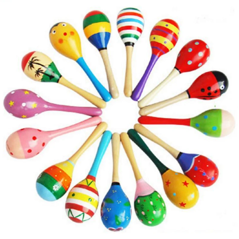 10 PCS Wooden Wood Maraca Rattles Shaker Percussion Kids Musical Toy Favour Maracas 36 months up | Спорт и развлечения