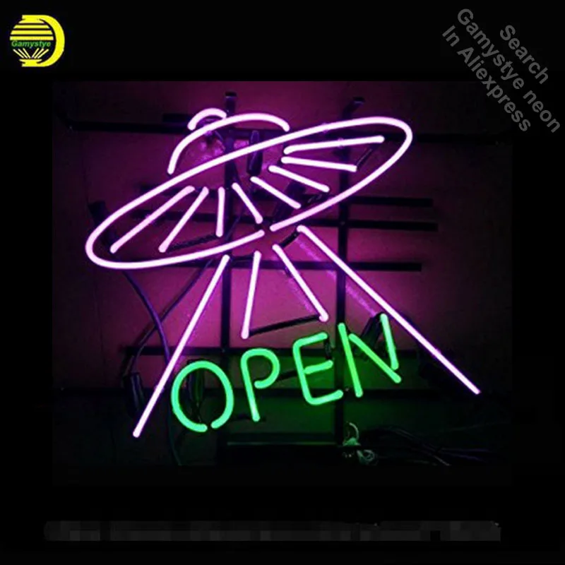 UFO неоновые вывески открыто лампы ручной работы стеклянная трубка украшение окна