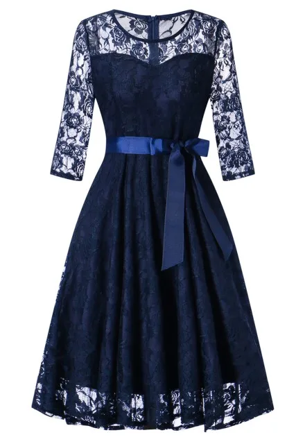 Navy Blue Новинка, винтажное короткое вечернее платье с овальным вырезом, большие размеры, красное вино, кружевное ТРАПЕЦИЕВИДНОЕ вечернее платье, Vestido de Noche, официальные розовые платья - Цвет: Navy Blue
