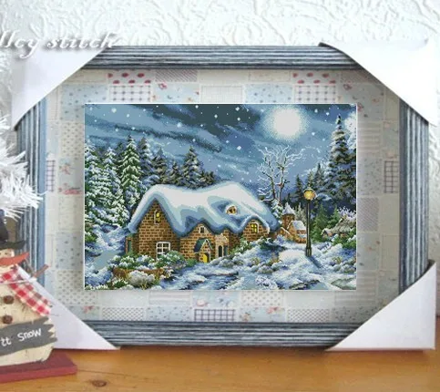 

Gold Collection Counted Cross Stitch Kit A Snowy Evening Winter Snow Starry Night and Moon Peaceful Night dome 80908