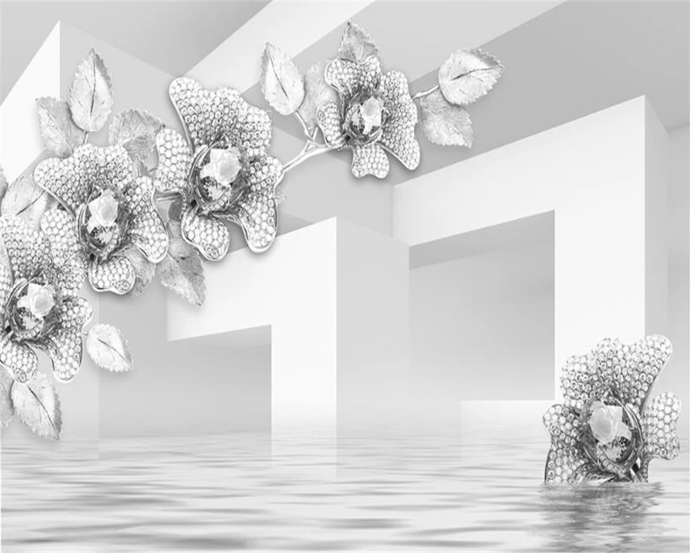 Обои на заказ простые и элегантные 3D украшения из белого золота цветы гостиная