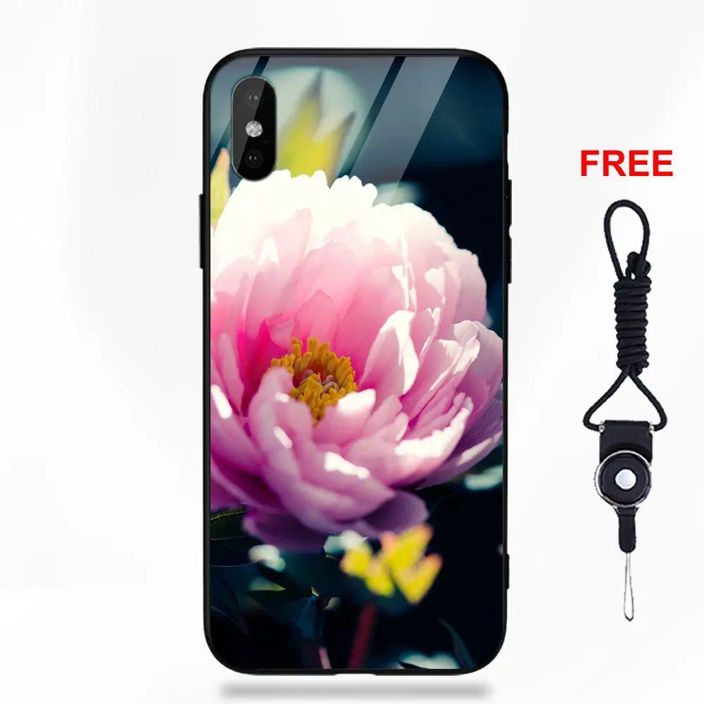 Soft TPU Frame+Tempered Glass Covers For Apple iPhone 5 5C 5S SE 6 6S 7 8 Plus X XS Max XR Art Peony Flower Beautiful Flowers | Мобильные