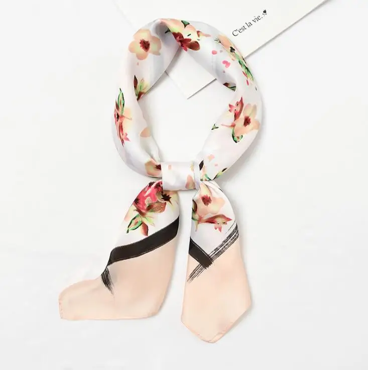 

yishine New Fashion Silk Scarf Women Sweet Florals Pattern Multifunctional Square Scarves Foulard Wrap Small Hijab 70x70cm