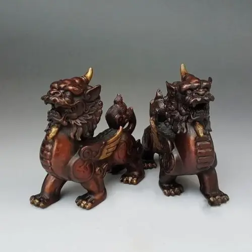 Фолк фэншуй медный Дракон Единорог чудовище пиксиу смелые войска Статуя Пара |