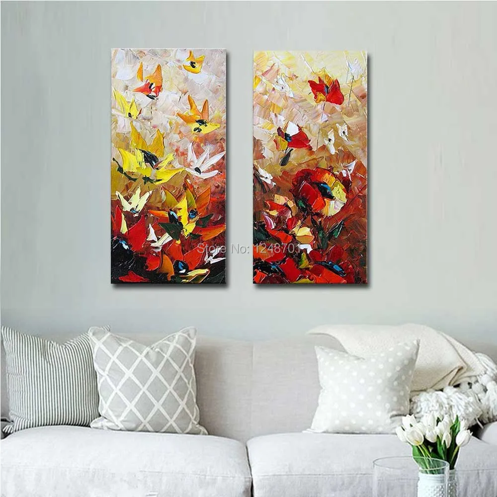

Hand Painted Abstract 2 Pieces Palette Knife Flower Canvas Oil Painting Abstract Art Wall Picture Living Room Home Wall Decoar