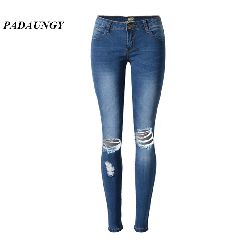PADAUNGY Для женщин зауженные джинсы Рваные Jegging Плюс Размеры джинсовые штаны Pantalones