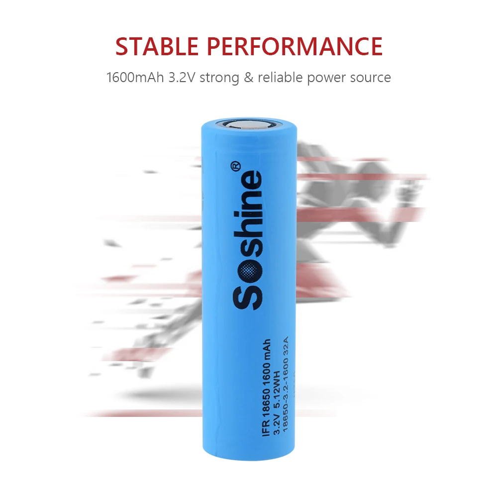 Soshine LiFePO4 18650 аккумуляторная батарея 3,2 V 1600mAh запасная батарея безопасные батареи для промышленного использования для фонариков