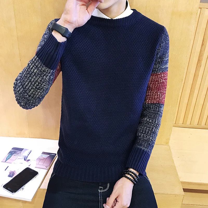 2018 New Sweater Men Autumn Hot Sale Top Design Patchwork Cotton Soft Quality Pullover O-neck Casual Brand Clothing | Мужская одежда