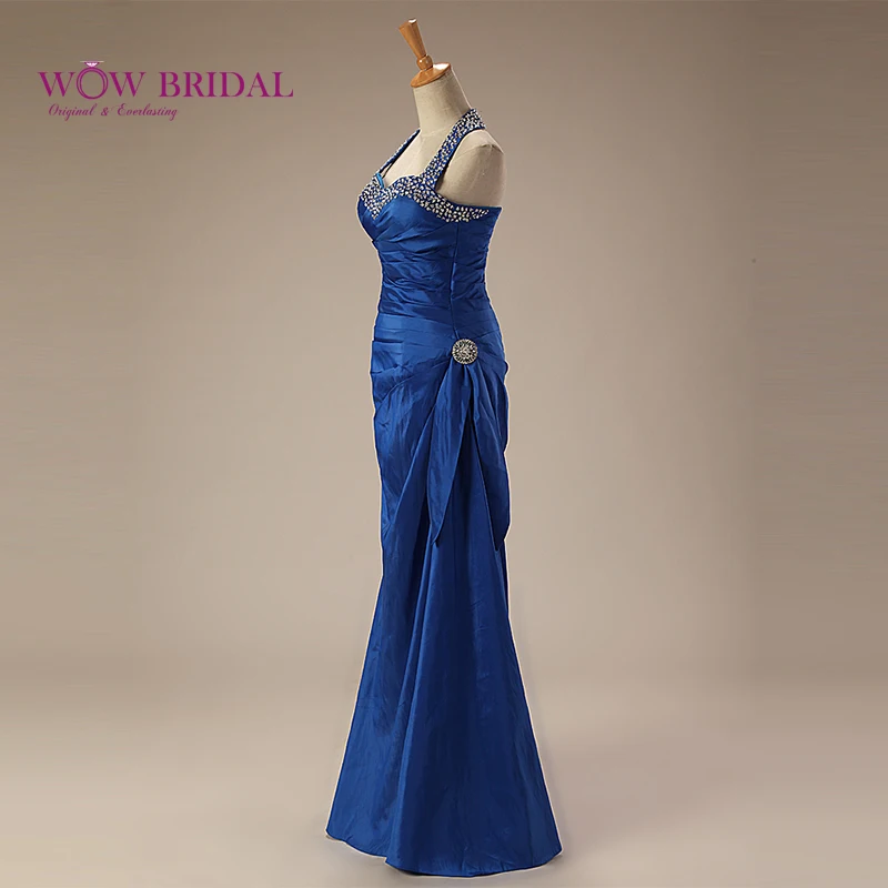 Wowbridal Элегантное синее платье для матери невесты 2021 с лямкой через шею Блестками