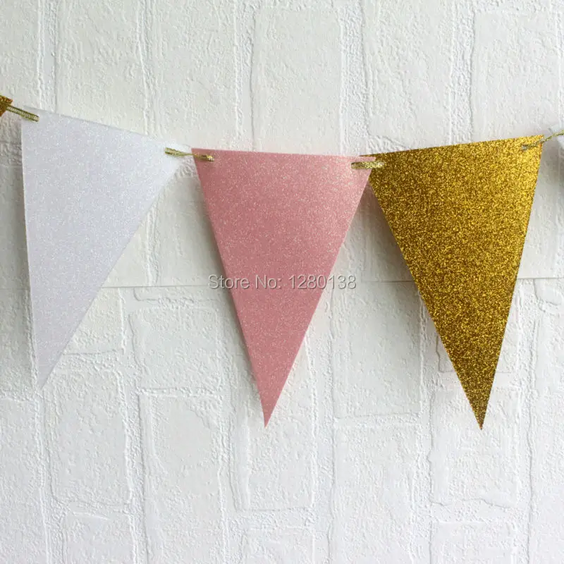 5 упаковок золотые розовые белые мерцающие бумажные флаги|bunting banner|paper flagsflag garland |