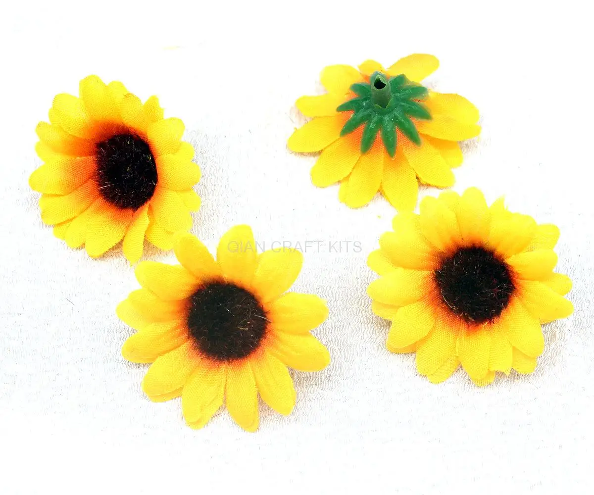 

300pcs Full Yellow Orange Sunflower Silk Flower Hair accessories supply size 4cm