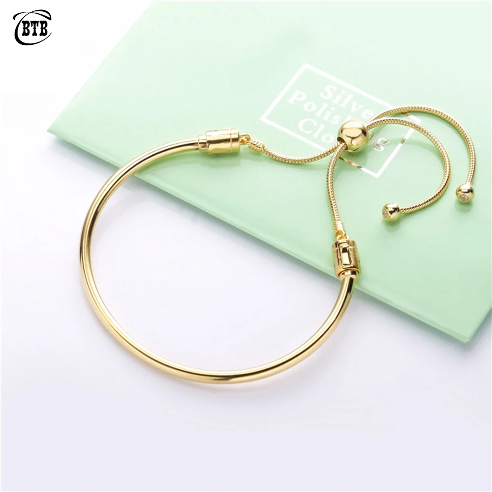 New 925 Sterling Silver Telescopic Bracelet Woman Bangle Fit DIY Beads Charm Rose Gold Fine Jewelry Gift For Female