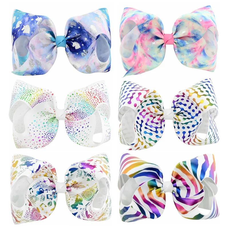 8 Inch Star Stripe Point Print Hair Bows with Clips Accessories for Kids Girl Hairpins Hairgrips Clip Ponytail Holder |
