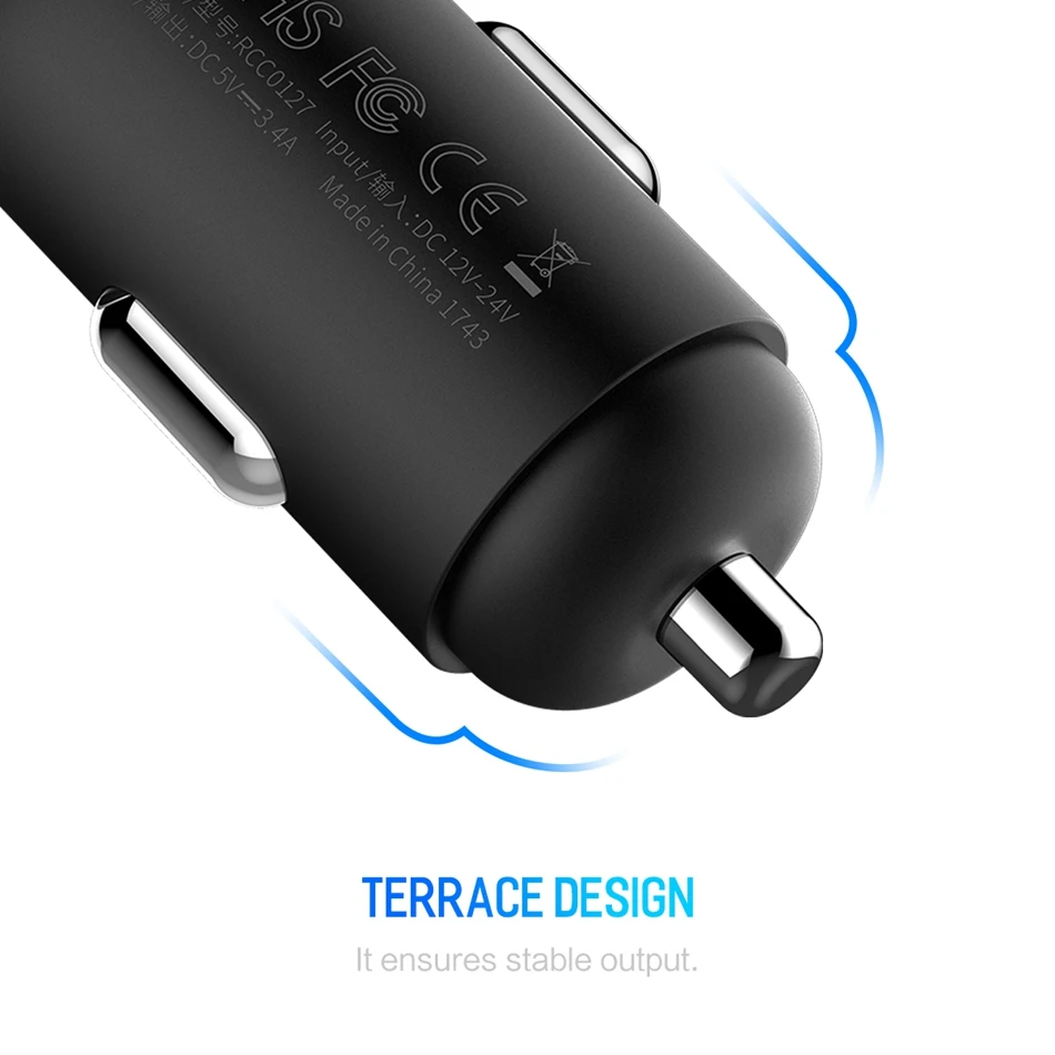 ROCK USB Автомобильное зарядное устройство 3.4A светодиодный цифровой дисплей Металлический Двойной Универсальный USB быстрая зарядка автомобильное зарядное устройство адаптер для iPhone 7 8 X XR MAX