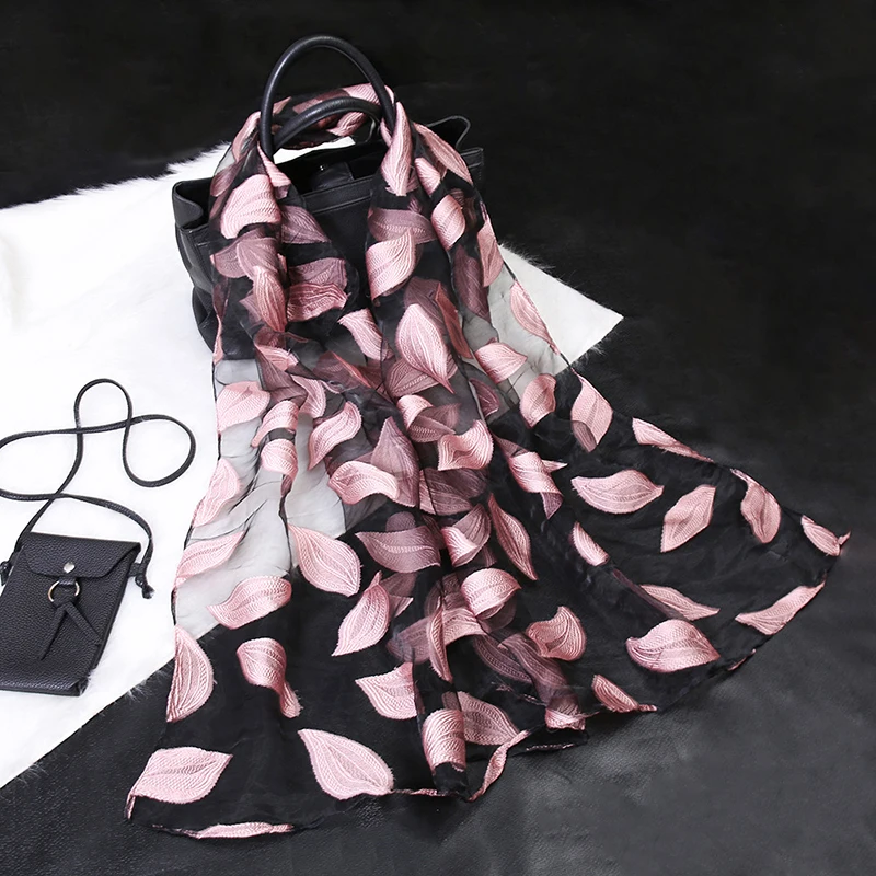 S9076 pink Шелковый шарф женский летний легкий шарф из органзы S9076 - Цвет: S9076 pink