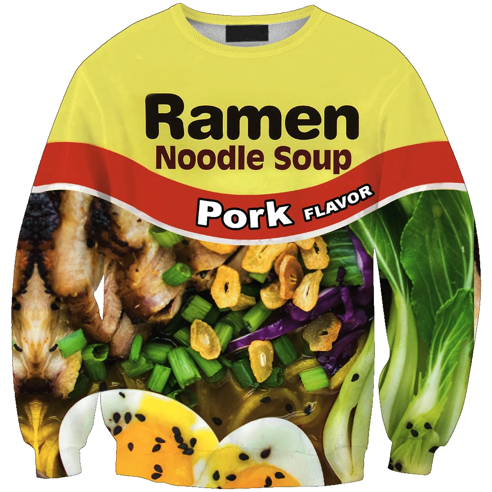 

New arrival fashion Unisex Sweatshirt 3D noodle delicious print simple Casual white relaxtion oversized Clothes Free shipping
