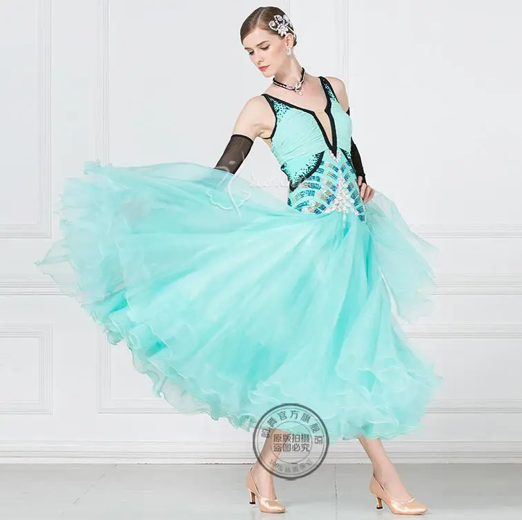 New Competition ballroom Standard dance dress clothing waltz dresses Ballroom Dance Dress mint green17106 | Тематическая одежда и