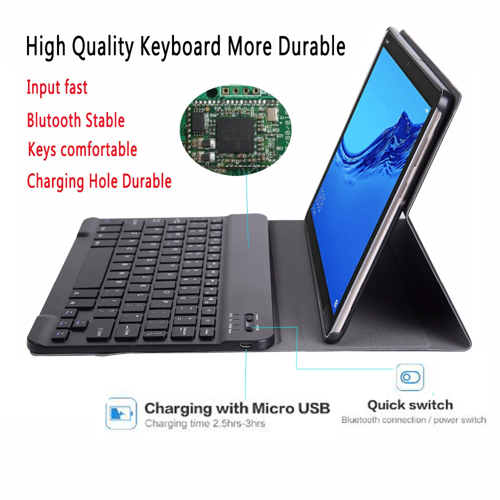 Чехол с английской испанской и русской Bluetooth клавиатурой для Huawei Mediapad M5 Lite 10 1