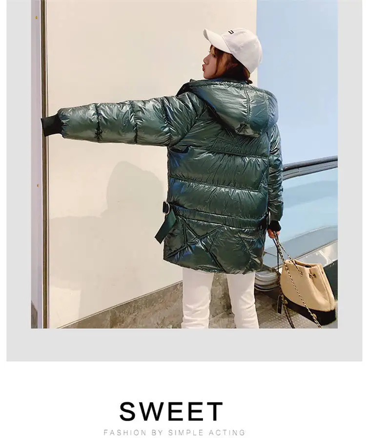 Fashion Winter Down Jacket Women Thick Warm Hooded Parka Female Cotton Padded Mid Long Coat Lady Solid Black Blue White D77