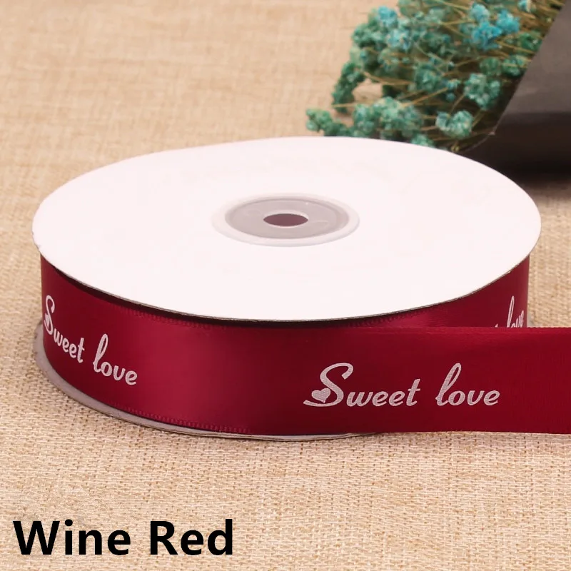Wine Red Высокая density2.5cmwide сладкая любовь корсажные ленты цветок подарок флорист печать упаковки выпечки торт магазин ленты полиэстер лента - Цвет: Wine Red