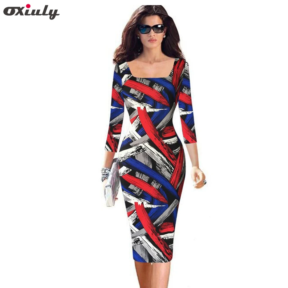 Oxiuly Новинка женское повседневное облегающее платье в полоску три четверти