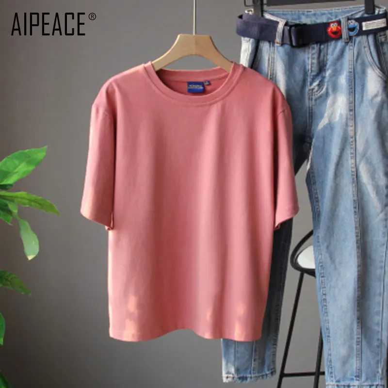 AIPEACE/Летняя модная женская футболка из чистого хлопка Женская Однотонная с