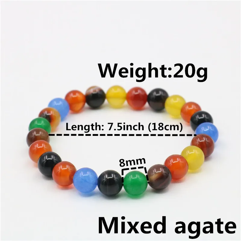 Mixed color agate 8 мм Striated оникс тигровый глаз кошачий глаз халцедон гранат Aquamarines браслеты, круглые бусины натуральный камень для изготовления ювелирных украшений - Окраска металла: Mixed color agate