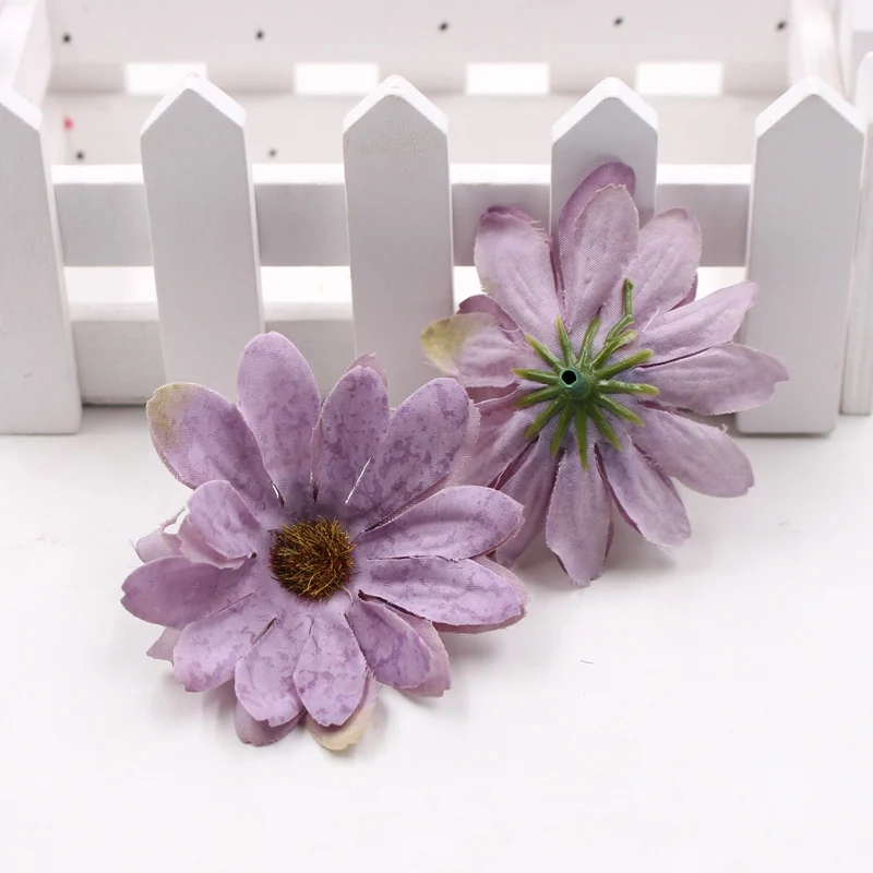Light purple 10 шт./лот, 6 см, шелк, Ретро стиль, ромашка, искусственный цветок, голова, свадебное украшение, сделай сам, венок, скрапбук, ремесло, искусственные цветы - Цвет: Light purple