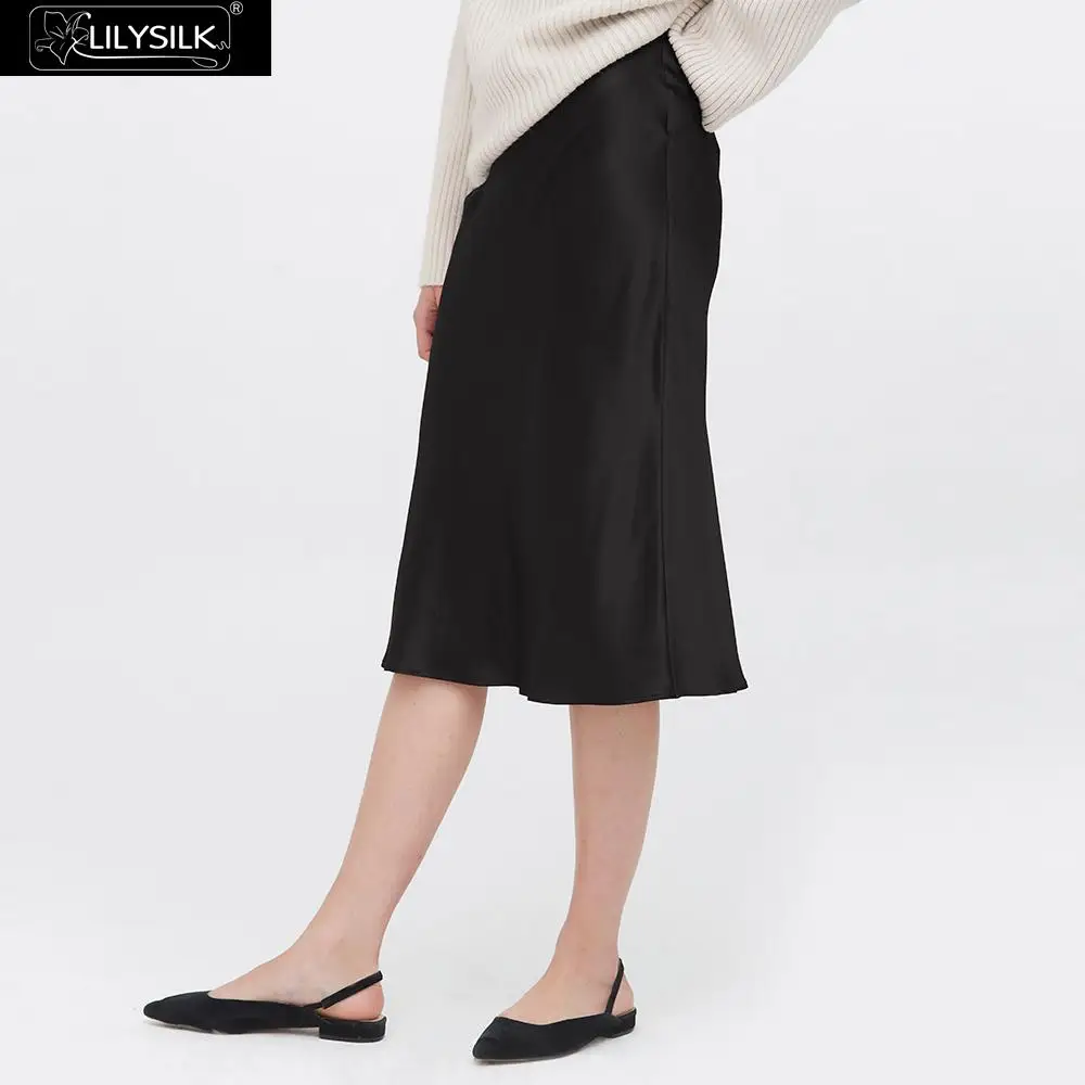 Black LilySilk/шелковая юбка-карандаш длиной до колена; Новинка; - Цвет: Black