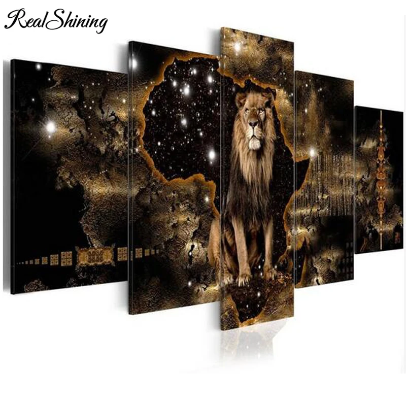 

REALSHINING diamond embroidery lion,elephant,diamond painting 5pcs full mosaic picture of rhinestones cross-stitch decor FS1693