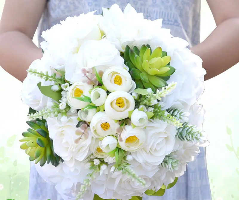 

H&S BRIDAL Elegant Wedding Flowers Wedding Bouquet Artificial Rose Wedding Bouquets Lace Ribbon Bridal Bouquet