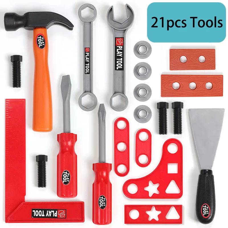 21pcs Инструменты для обслуживания детей, игрушки, инструменты для моделирования, инструменты для ремонта, пластиковые игры, Обучающие инженерные садовые игрушки для детей, ролевые игры - Цвет: 21pcs
