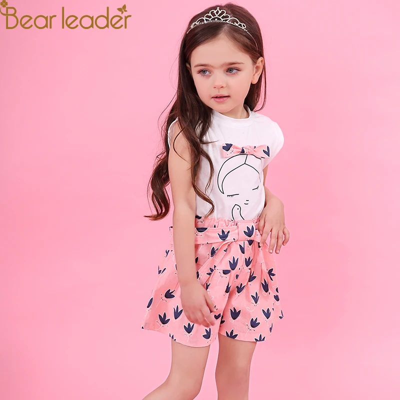 Bear leader/комплекты одежды для девочек, летний модный комплект для девочек, Детский комплект с цветочным принтом, топ+ шорты, 2 предмета, для 3-7 лет